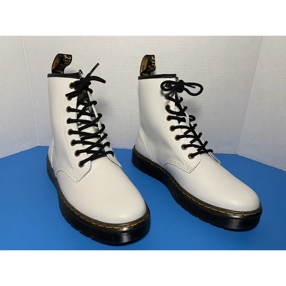 Dr. Martens Shoes - Doc Martens White Zavala Patent Combat Boot Lace Up Women’s Size 7 New